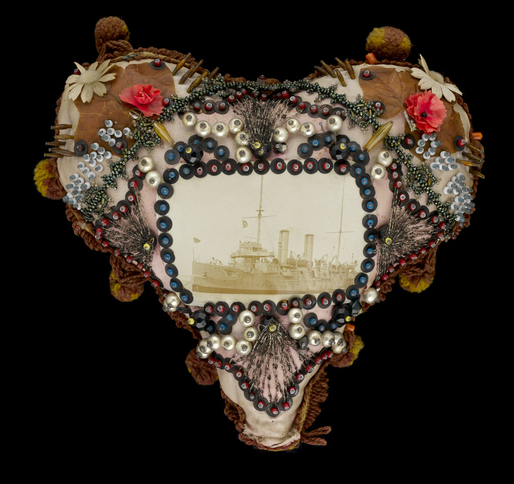 Detail of Sailor's valentine cushion by George Ernest Cochrane