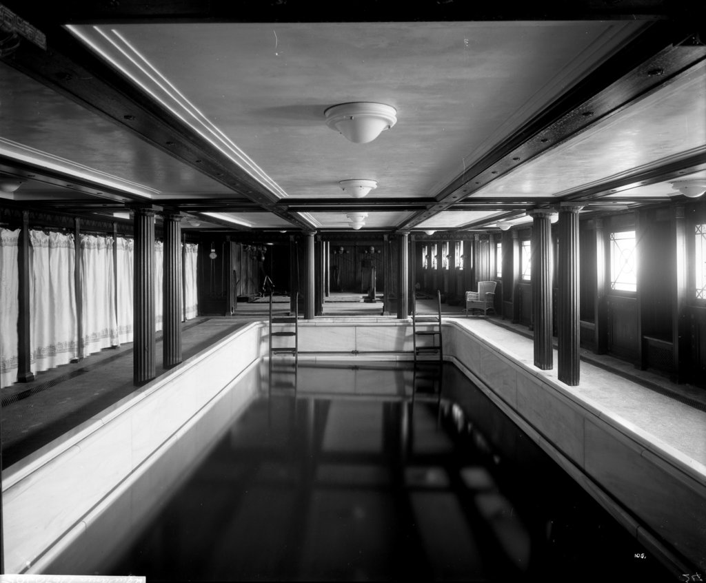 Detail of First Class Swimming Bath on the 'Aquitania' (1914) by Bedford Lemere & Co.