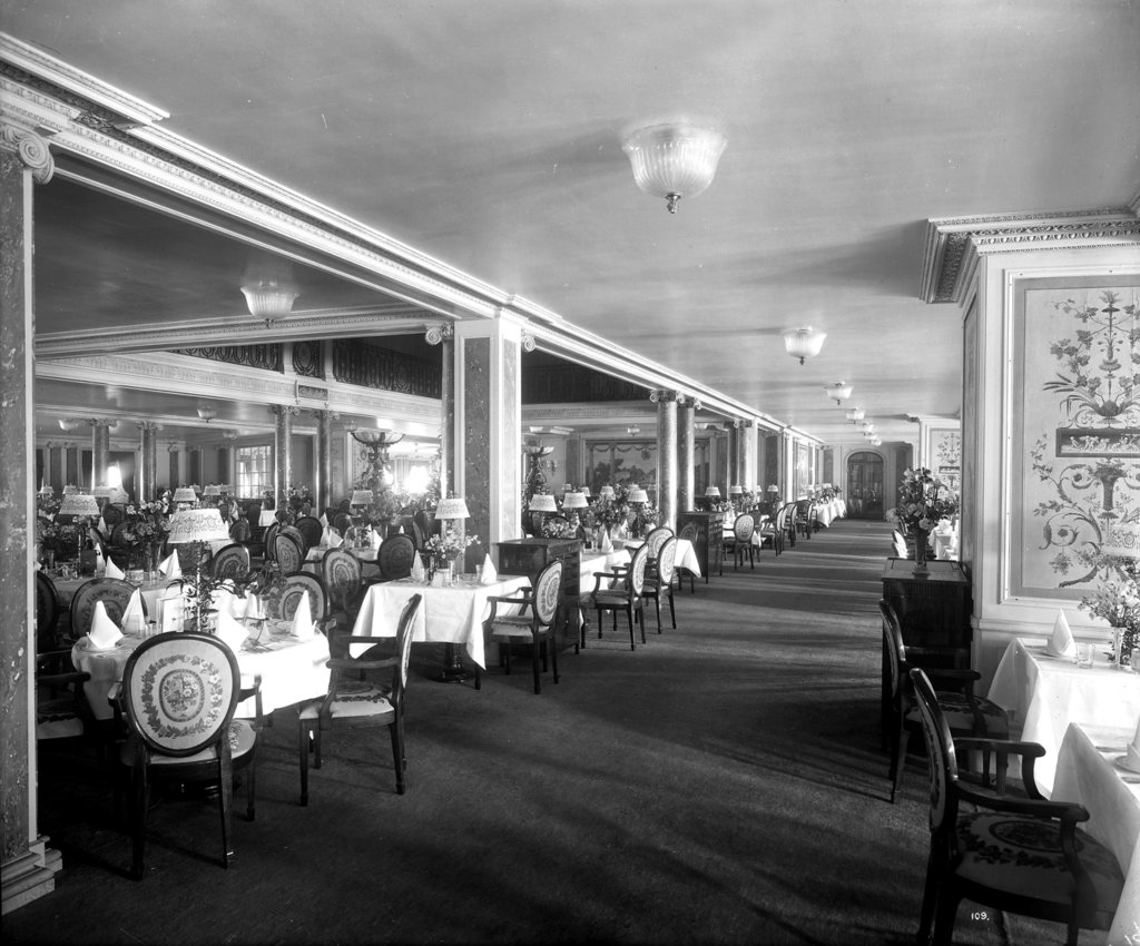 Detail of First Class Dining Saloon on the 'Aquitania' (1914) by Bedford Lemere & Co.