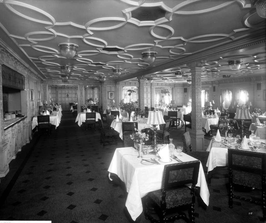 Detail of First Class Grill Room on the 'Aquitania' (1914) by Bedford Lemere & Co.