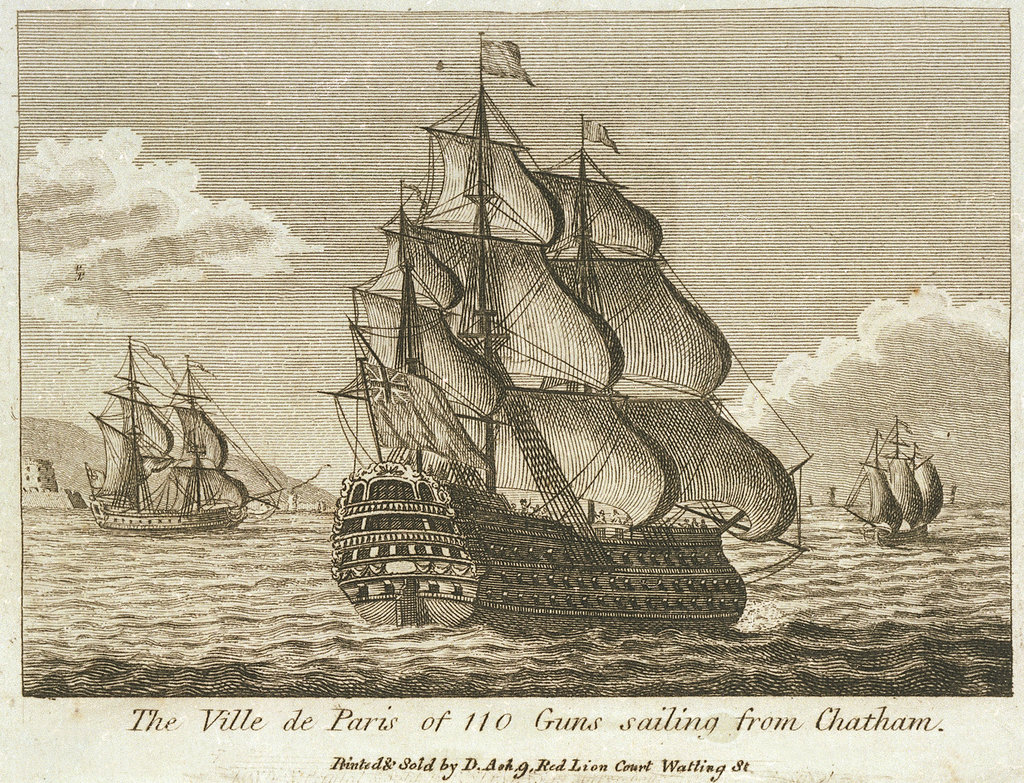Detail of The 'Ville de Paris' of 110 guns sailing from Chatham by D. Ash
