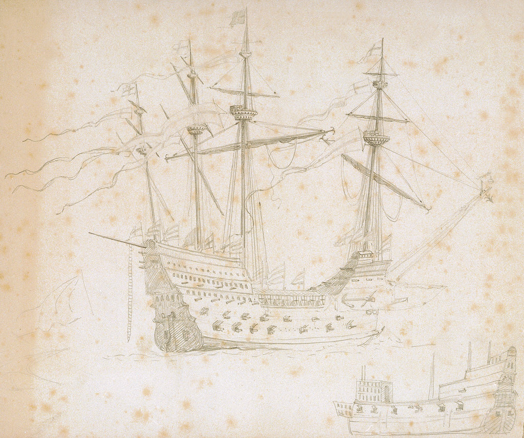 Detail of Portsmouth harbour by William Lionel Wyllie