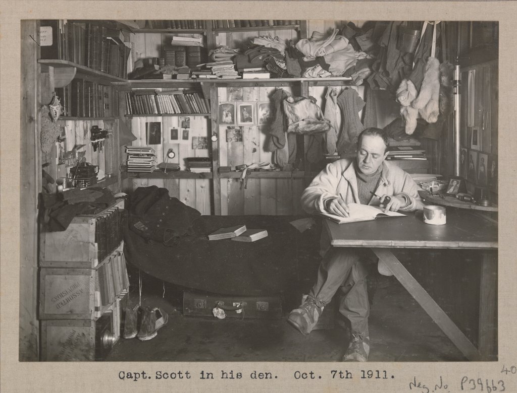 Detail of Captain Scott in his den by Herbert George Ponting